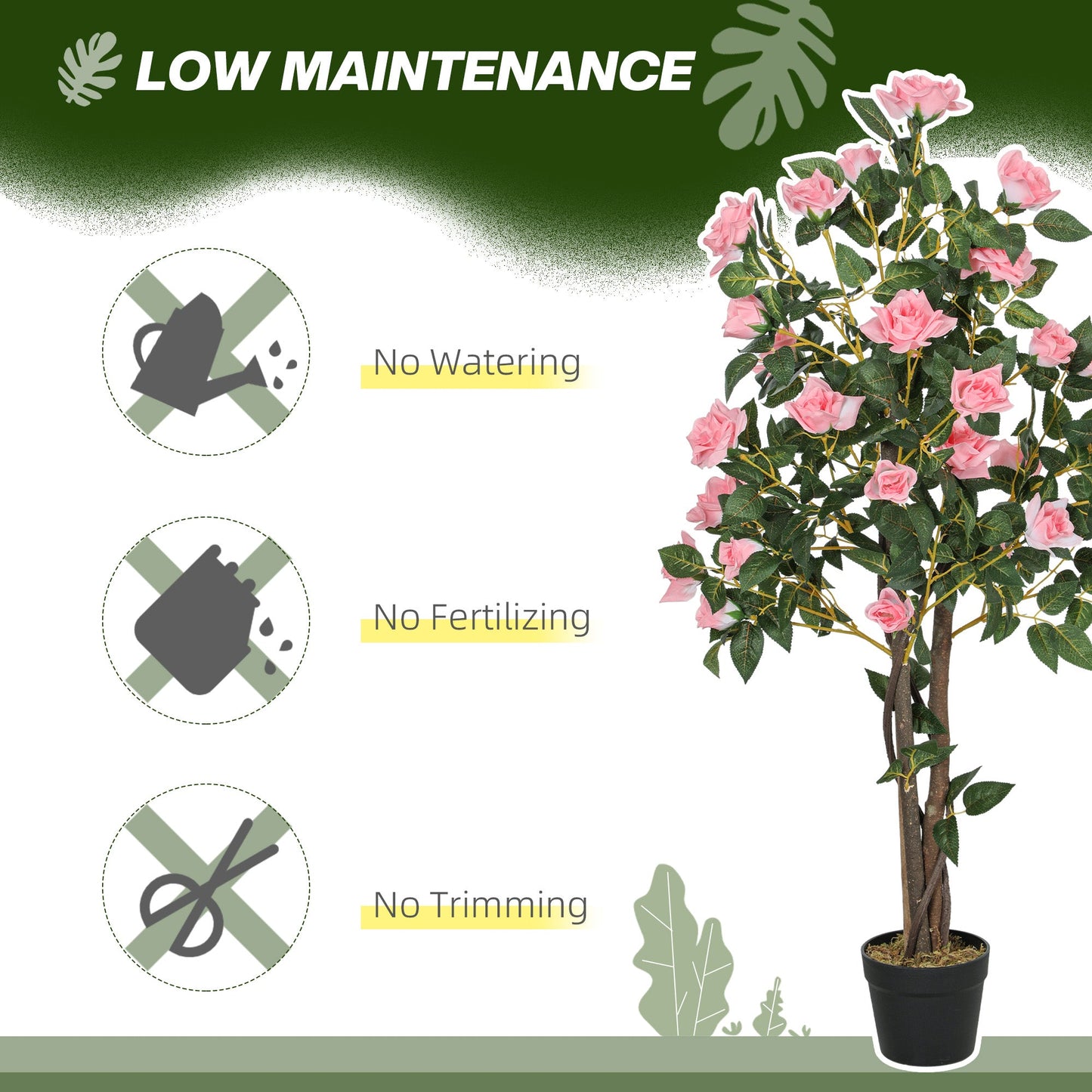 HOMCOM Set of 2 Decorative Artificial Plants Rose Trees in Pot, Pink