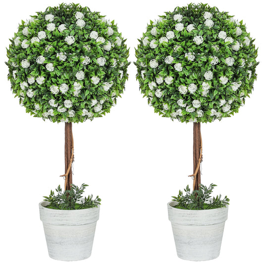 HOMCOM Set of 2 Artificial Plants with Rose Flower in Pot, 60cm