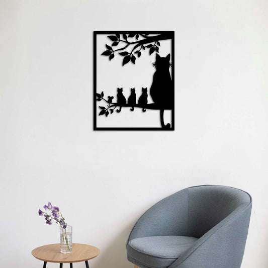 Cats on Branch Metal Wall Art | Decorative Animal Wall Sculpture