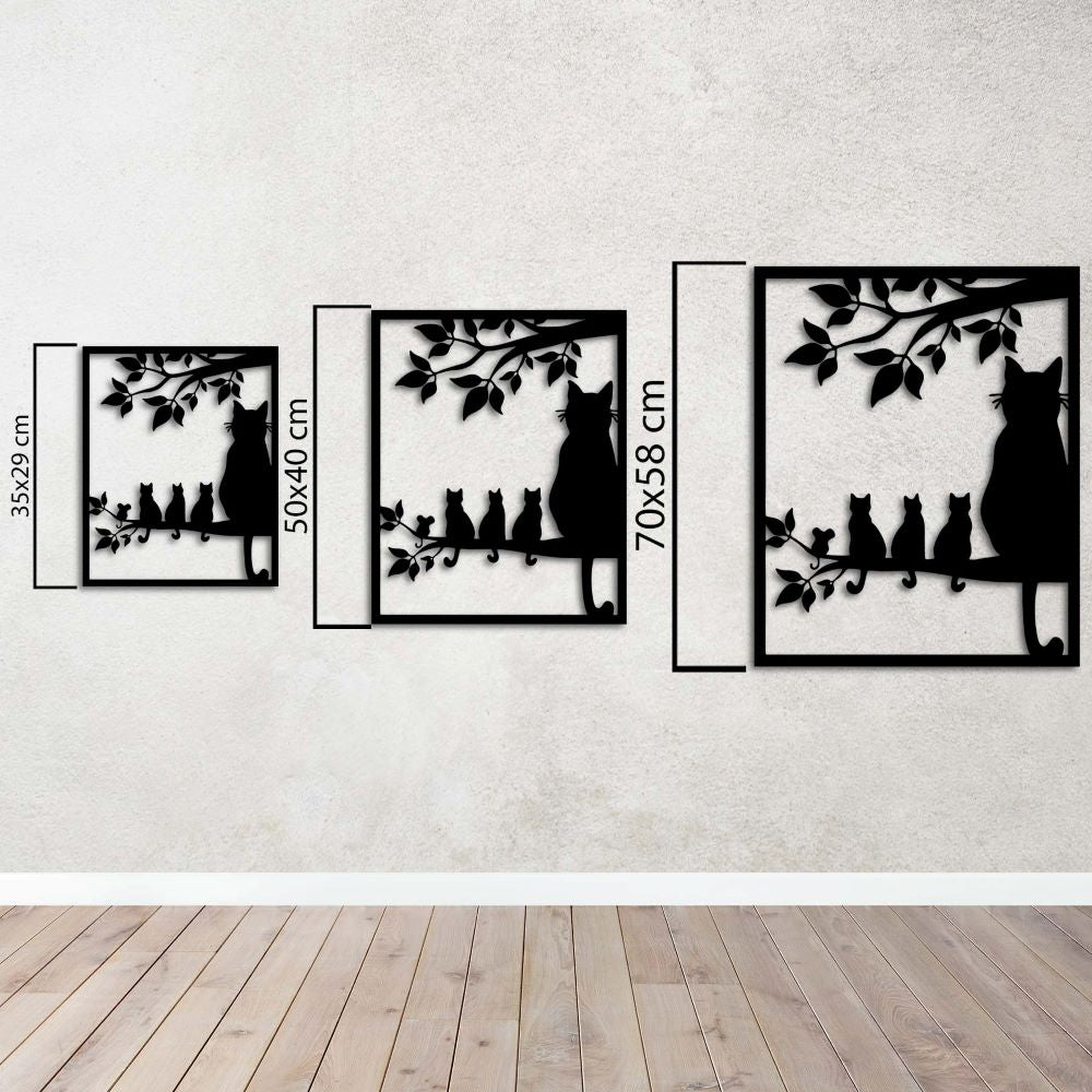 Cats on Branch Metal Wall Art | Decorative Animal Wall Sculpture