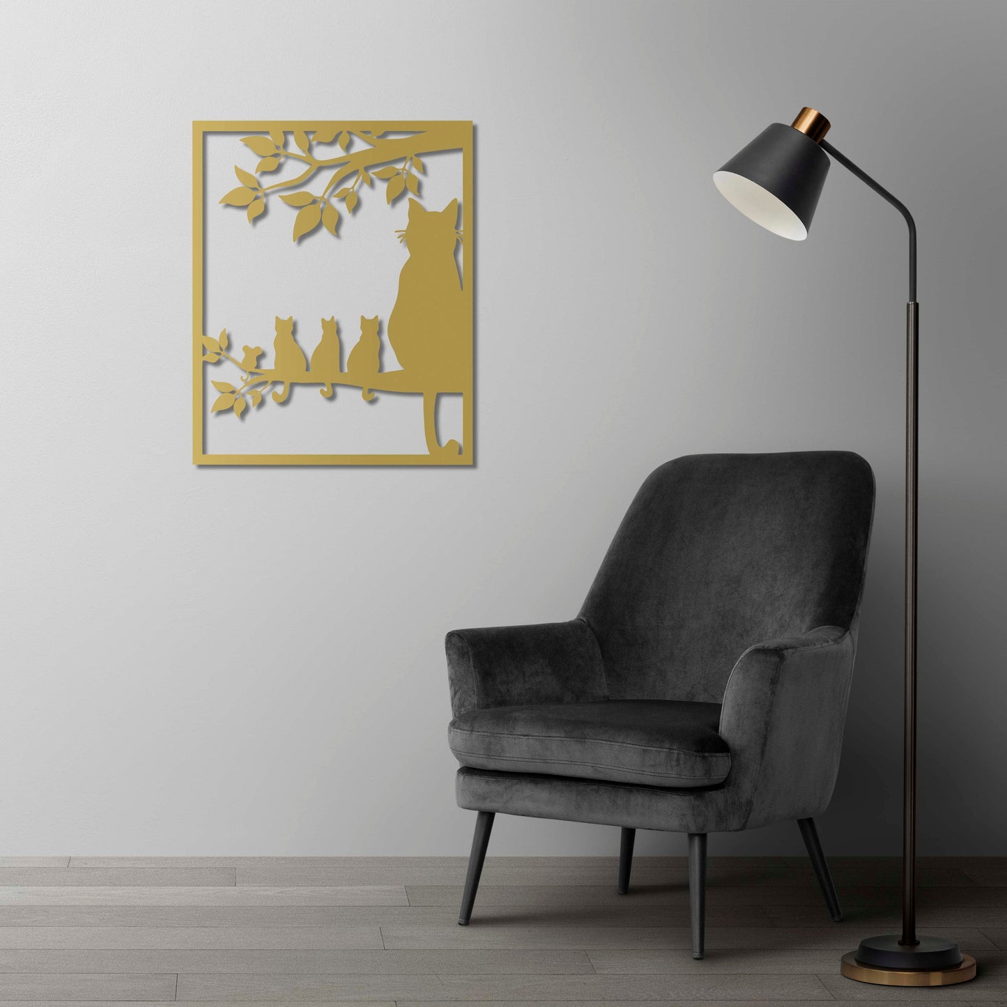 Cats on Branch Metal Wall Art | Decorative Animal Wall Sculpture