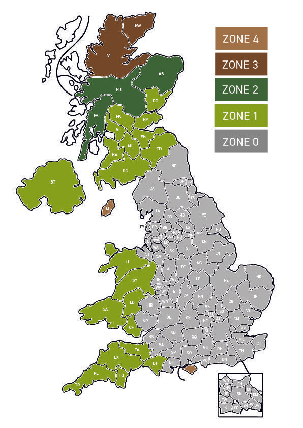 Mercia Log Cabin Delivery Zone Map 