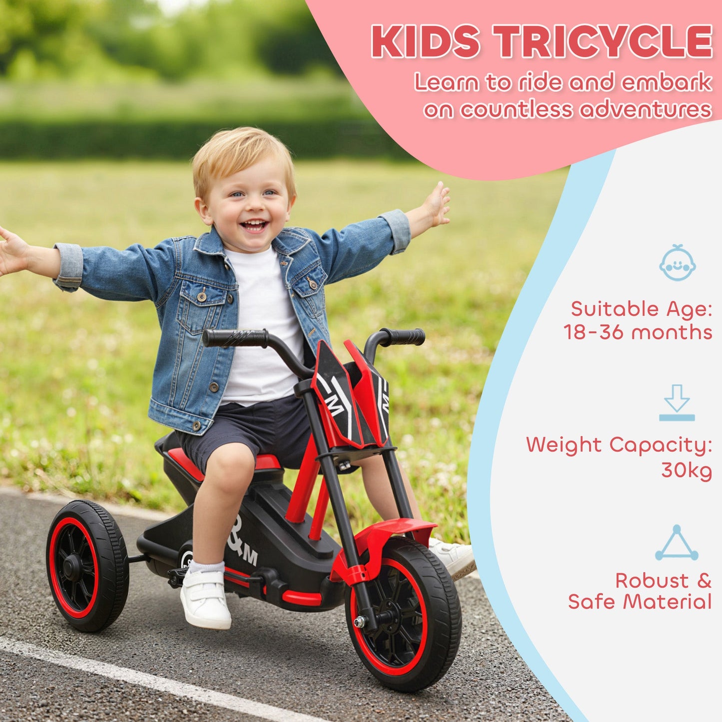AIYAPLAY Kids Tricycle Baby Trike, Kids Trike with Pedal, 3 Wheel Toddler Balance Bike for Indoor Outdoor Use, Red
