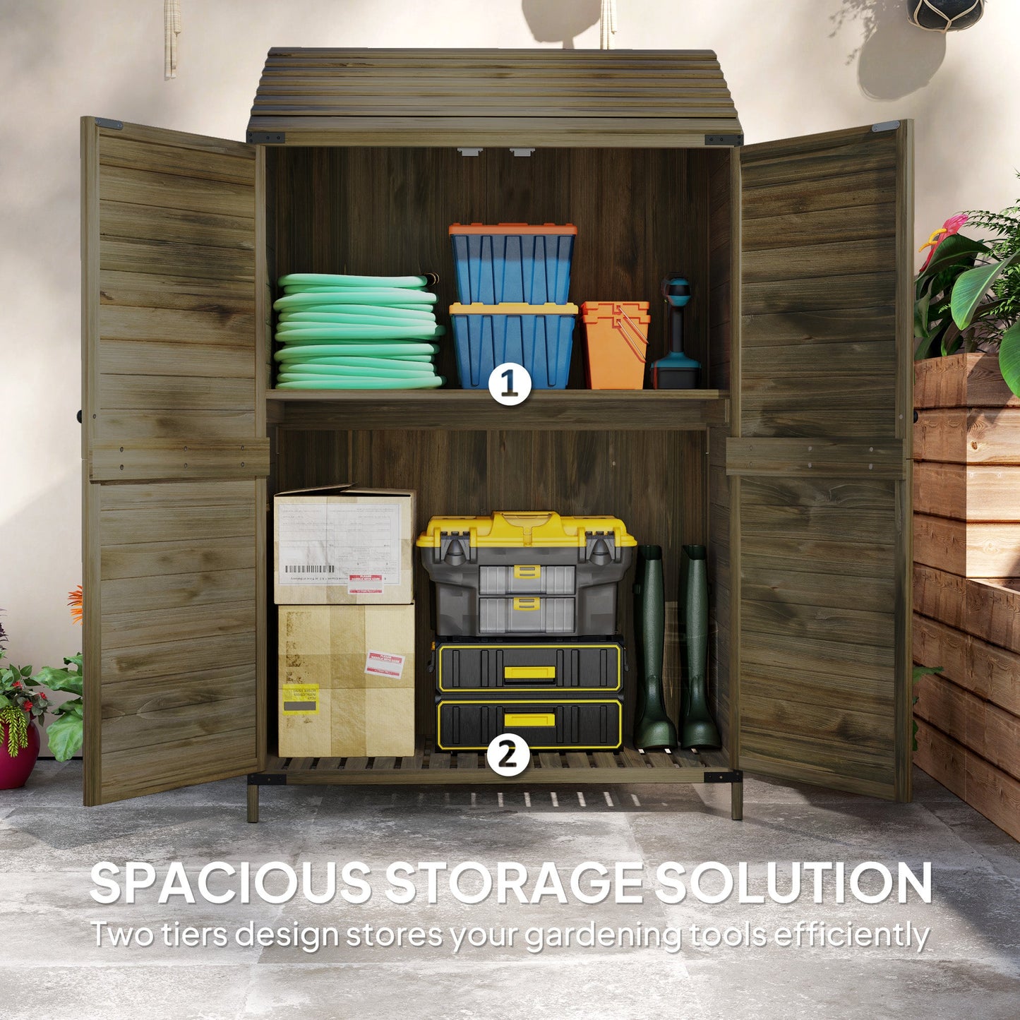 Outsunny Wooden Garden Storage Shed w/Double Doors and Shelves, Green