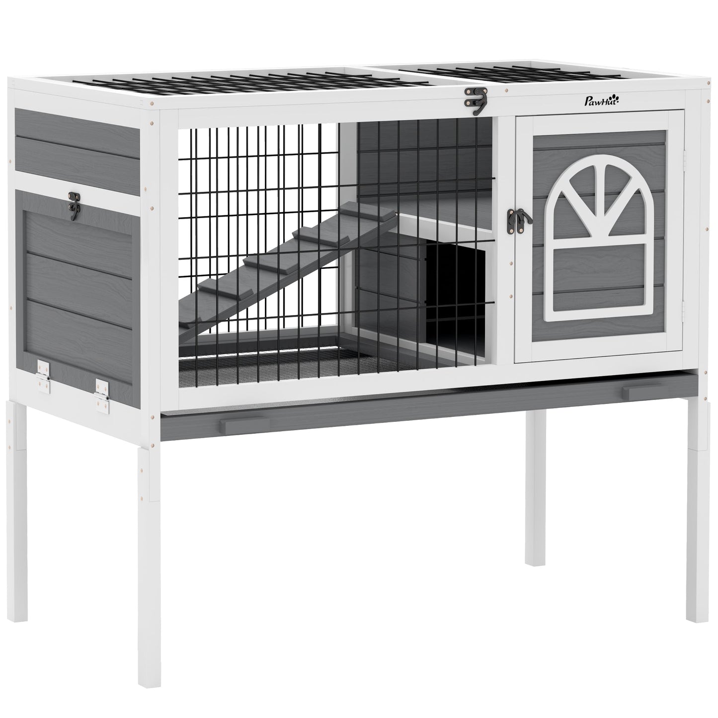 PawHut Wooden Rabbit Hutch, Small Animal House w/ Removable Tray, Openable Roof