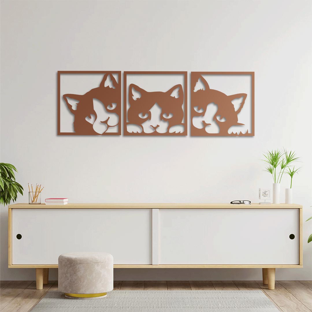 Geometric Cat Metal Wall Art – Minimal Modern Animal Decor