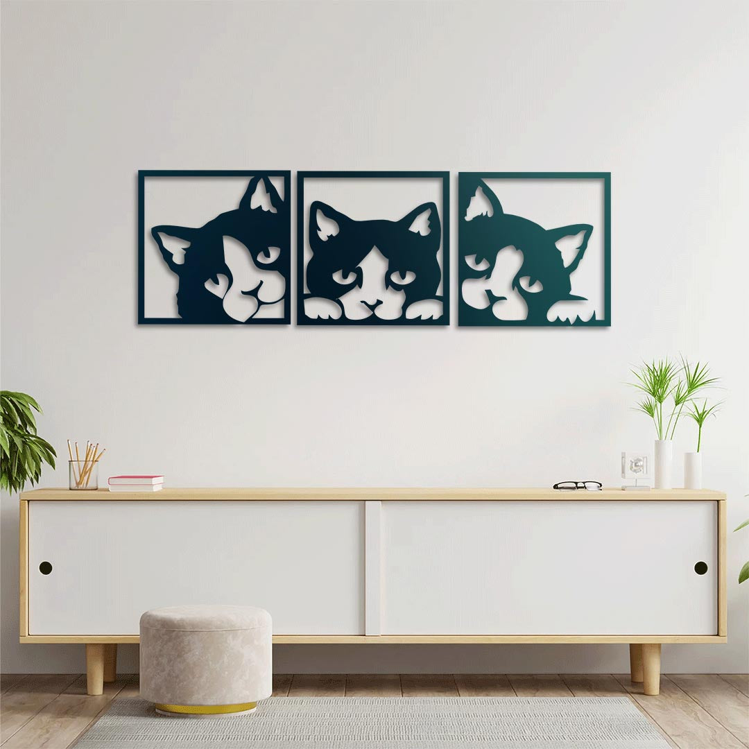 Geometric Cat Metal Wall Art – Minimal Modern Animal Decor