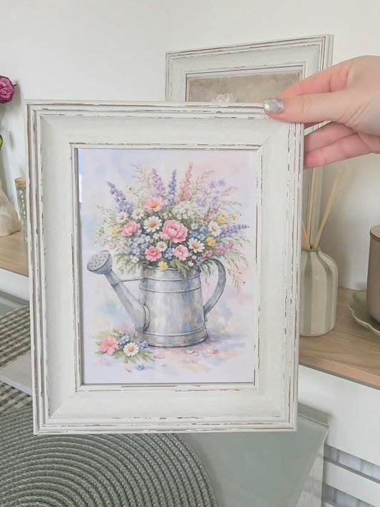 Spring Watering Can Wall Art – Floral Garden Jug Watercolour Print Cottagecore Farmhouse Spring Decor