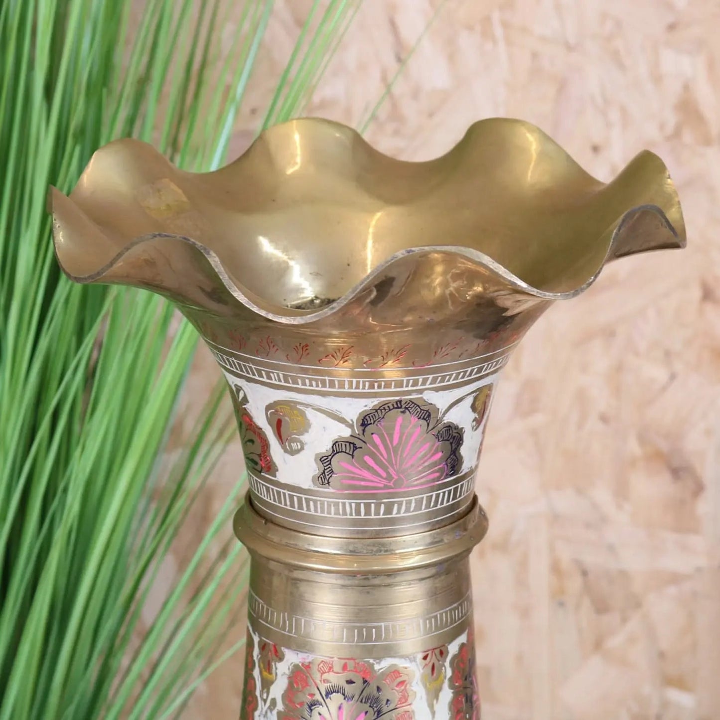 Vintage Brass Vase 92cm Large Scalloped Edge