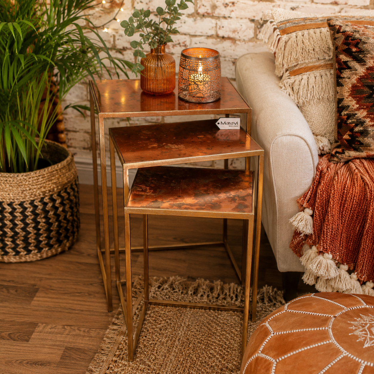 Itawa Tall Nest of Tables Gold Frame and Copper