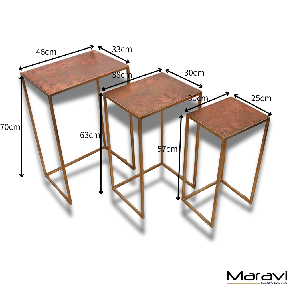 Itawa Tall Nest of Tables Gold Frame and Copper