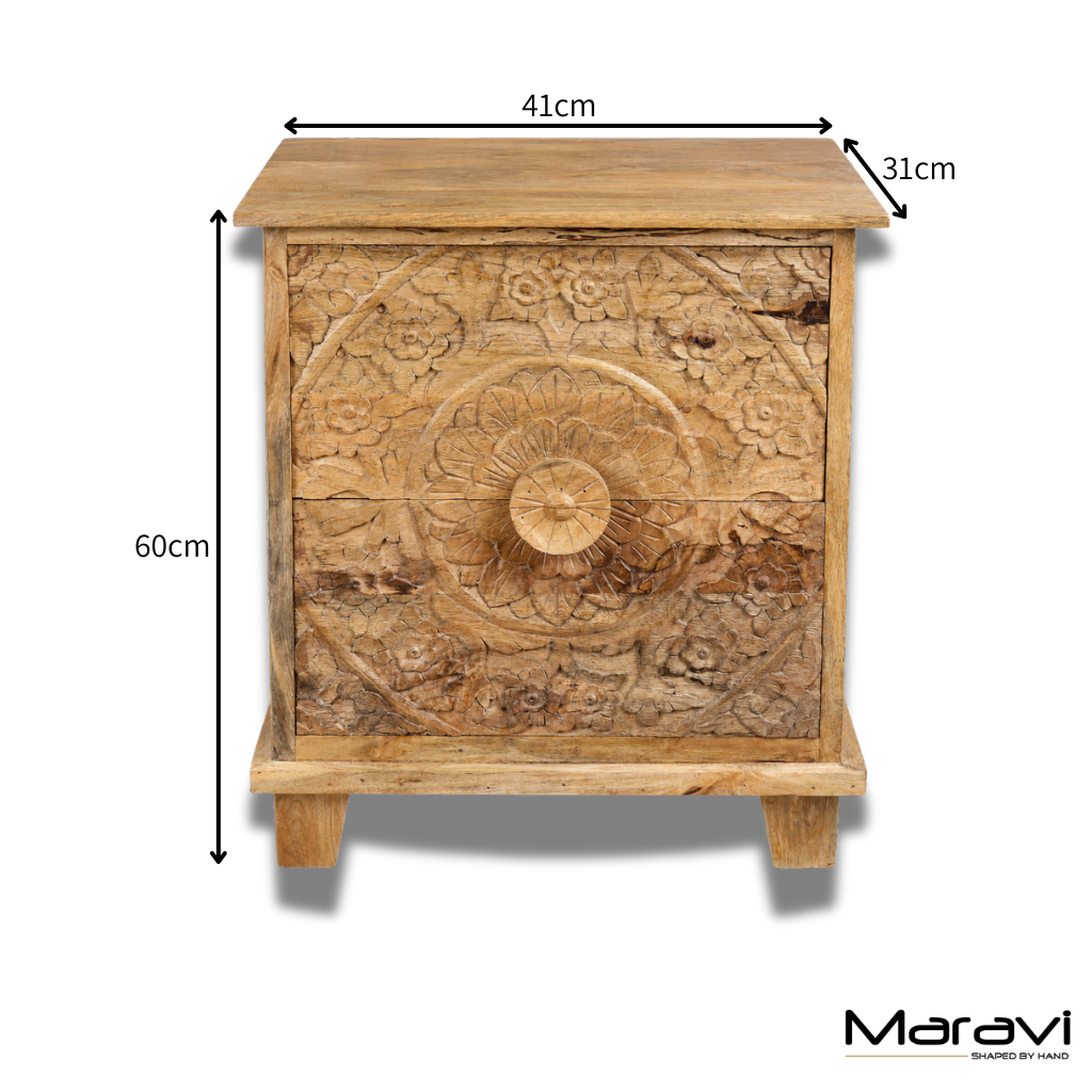 Ladha Mango Wood Carved Bedside Table Cabinet