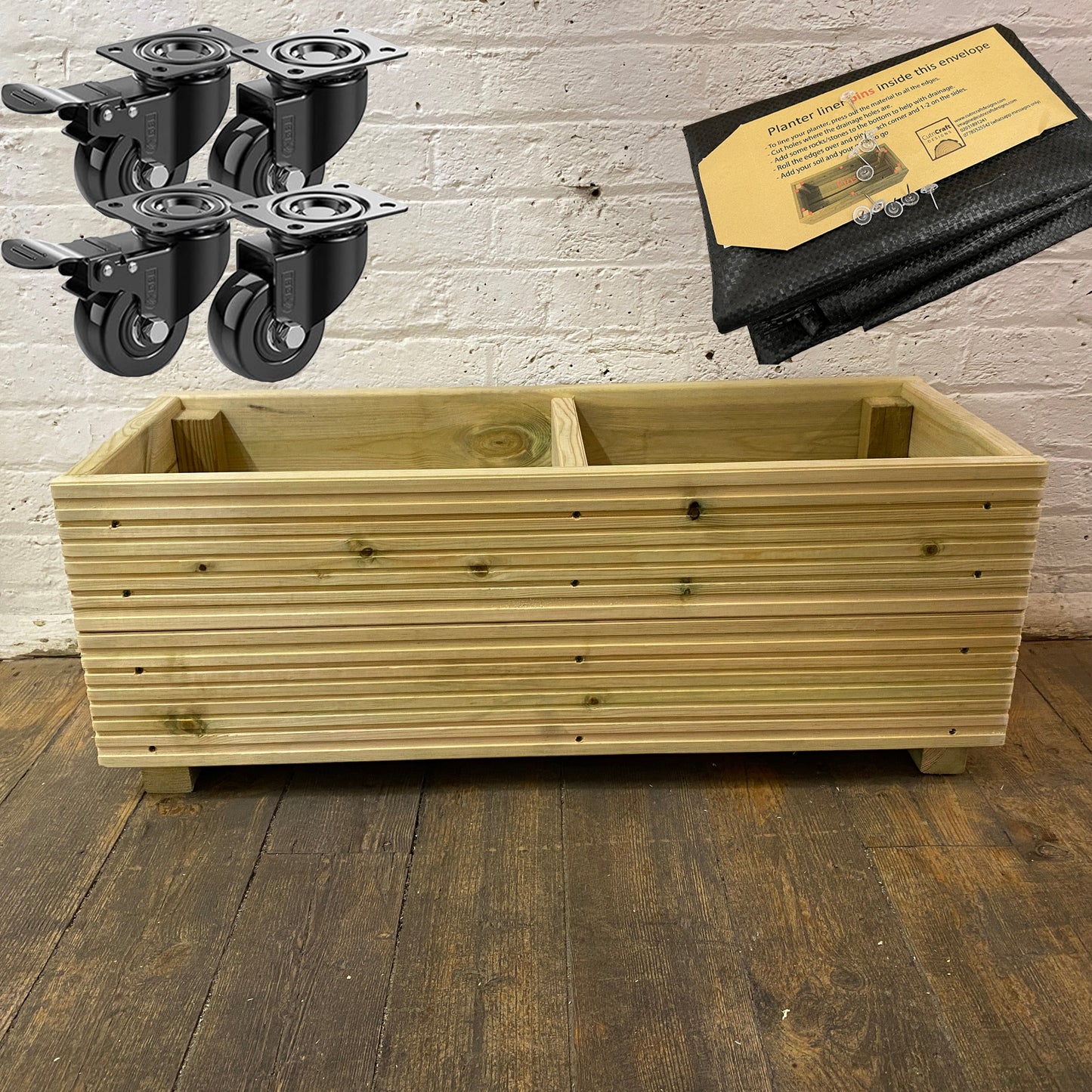 Large Decking Patio Planter With Central Divide – Pressure-Treated Outdoor Garden Planter 88 × 35 × 33 cm