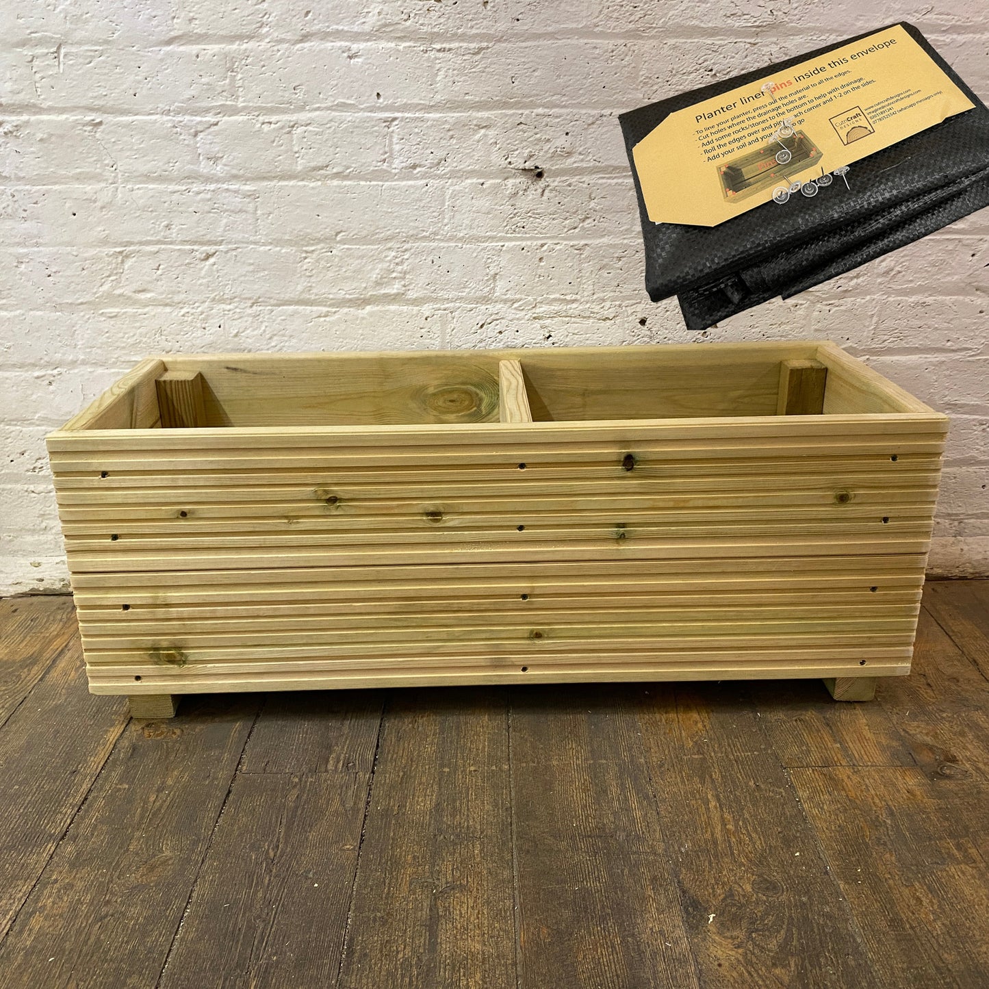 Large Decking Patio Planter With Central Divide – Pressure-Treated Outdoor Garden Planter 88 × 35 × 33 cm