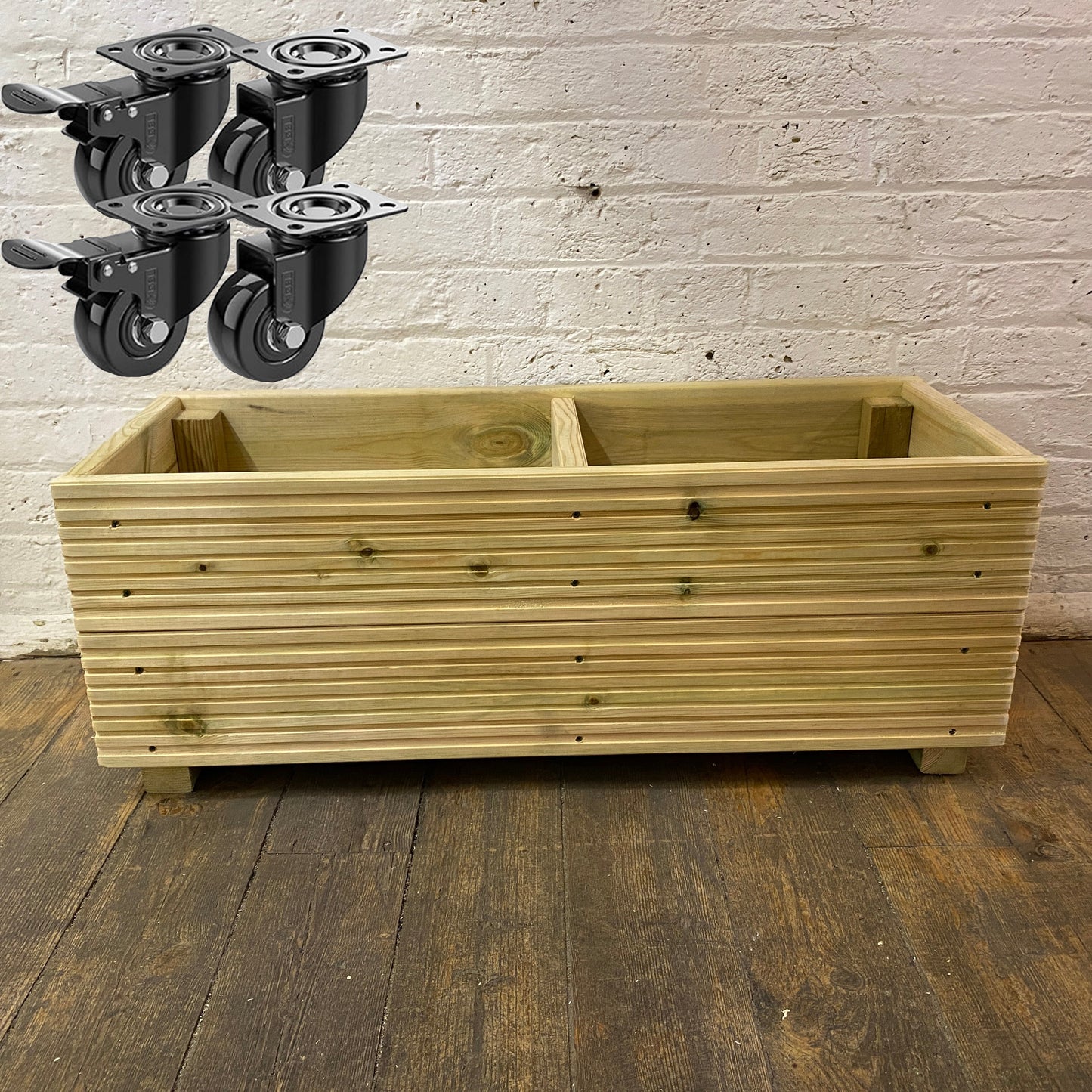 Large Decking Patio Planter With Central Divide – Pressure-Treated Outdoor Garden Planter 88 × 35 × 33 cm