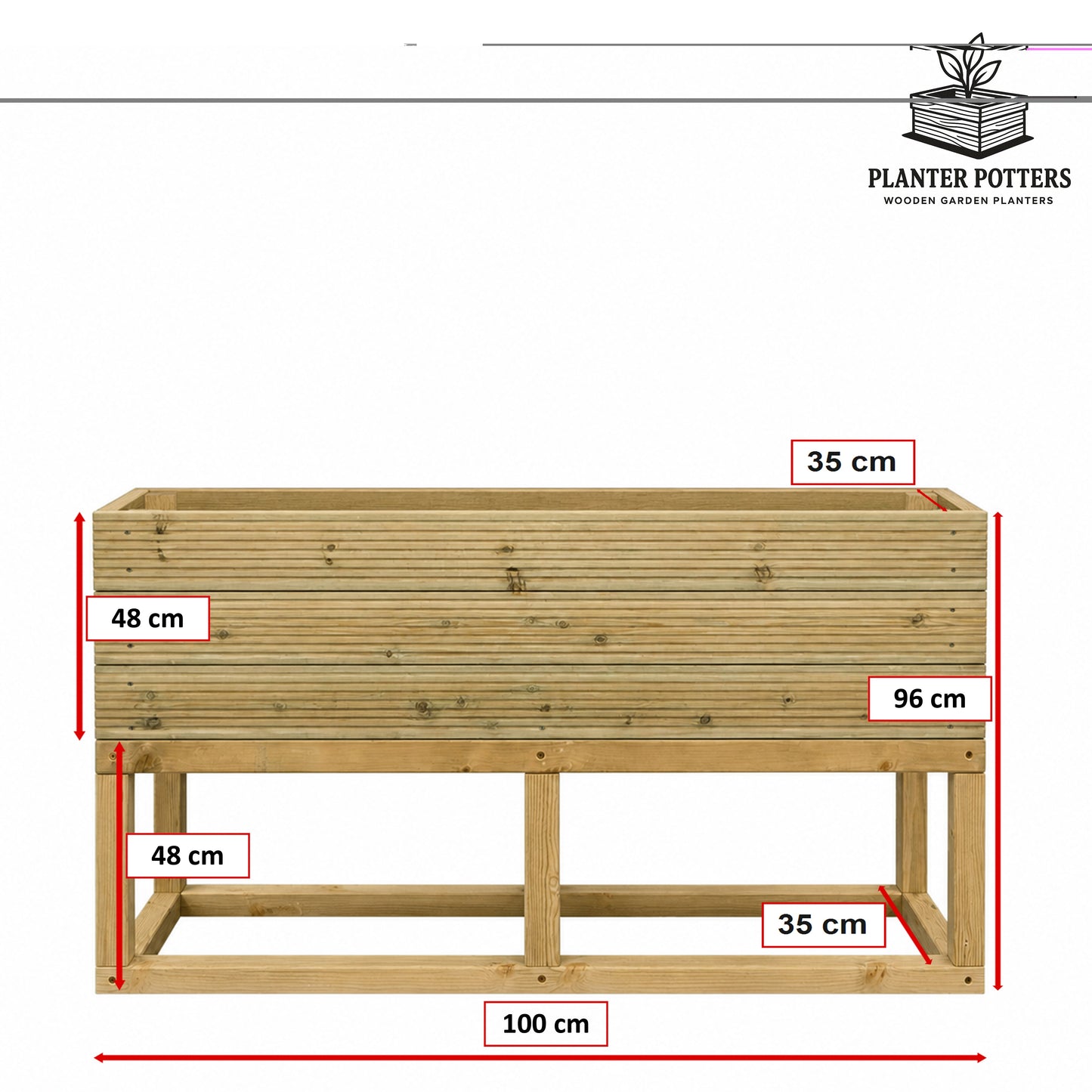 Large Raised 100 cm Wooden Decking Planter – Pressure-Treated Outdoor Garden Planter 100 × 35 × 96 cm