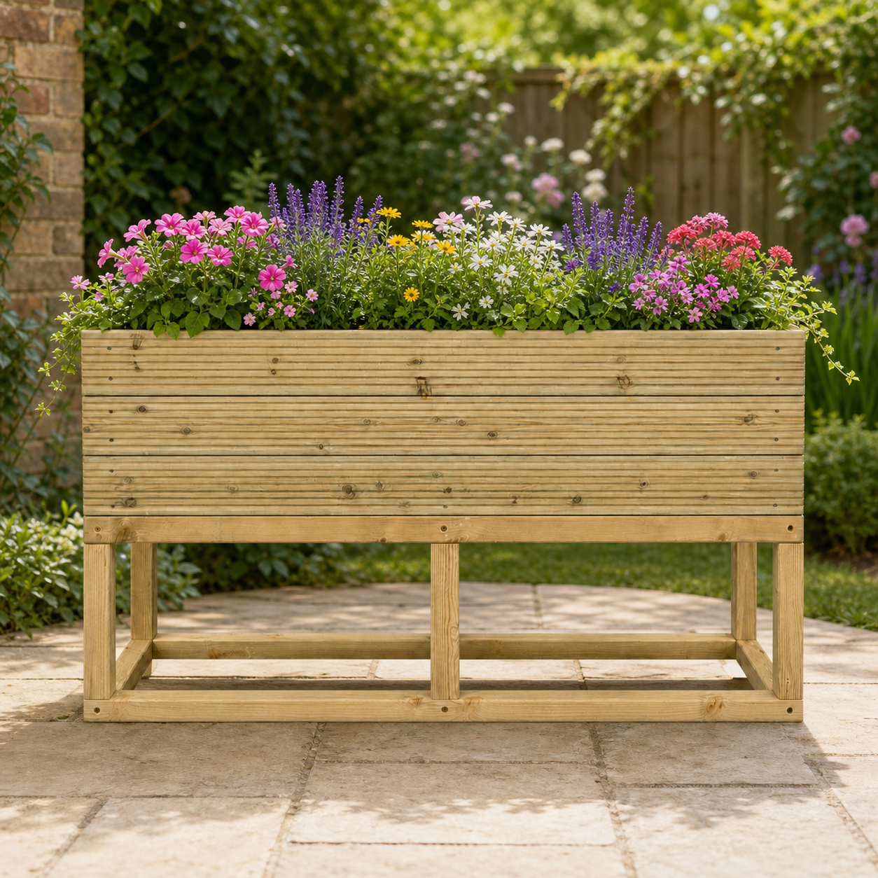 Large Raised 100 cm Wooden Decking Planter – Pressure-Treated Outdoor Garden Planter 100 × 35 × 96 cm