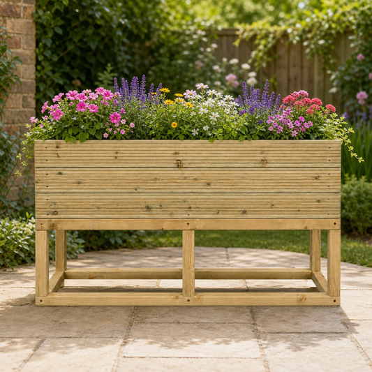 Large Raised 100 cm Wooden Decking Planter – Pressure-Treated Outdoor Garden Planter 100 × 35 × 96 cm