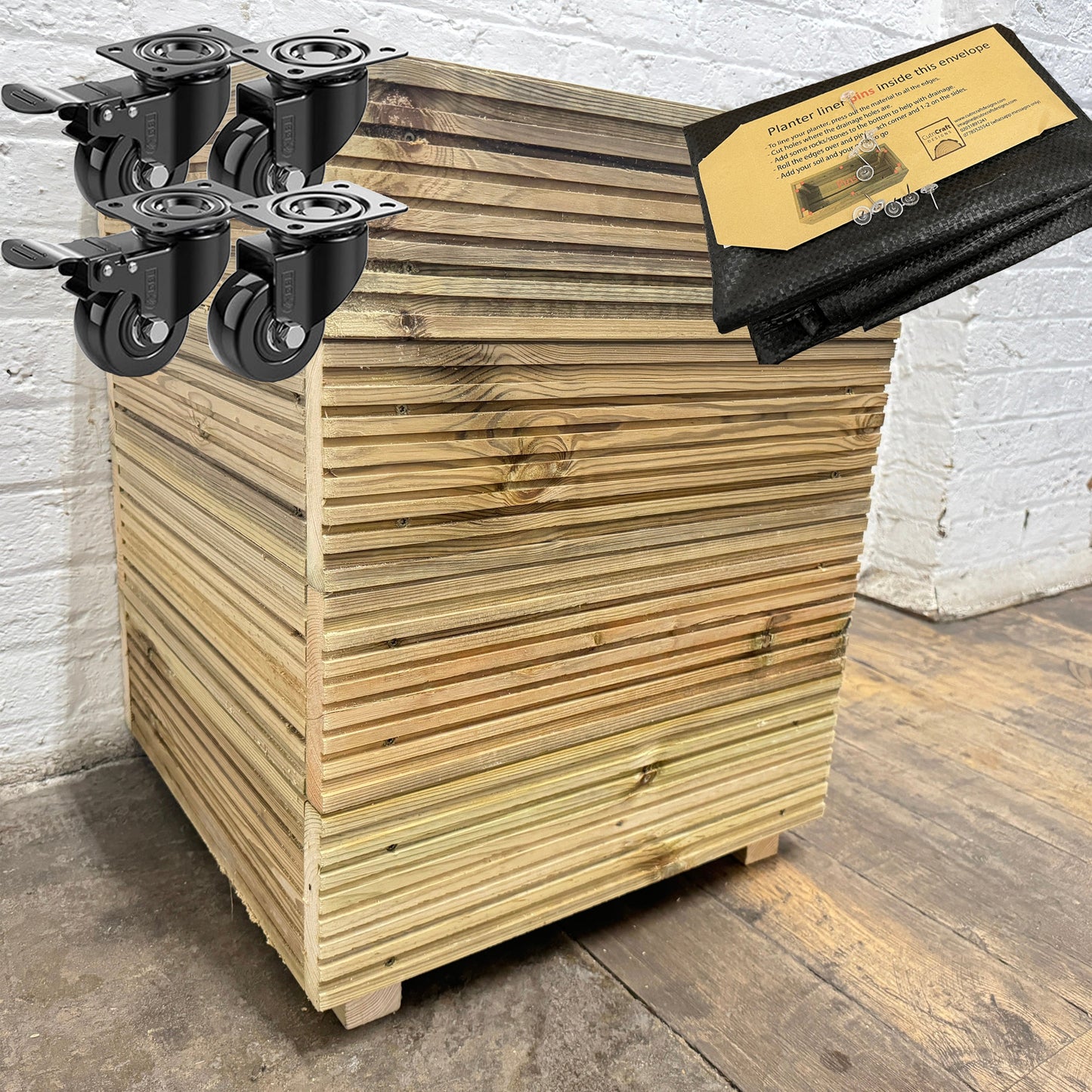 Large Square Tall Wooden Decking Planter  50 × 50 × 63 cm