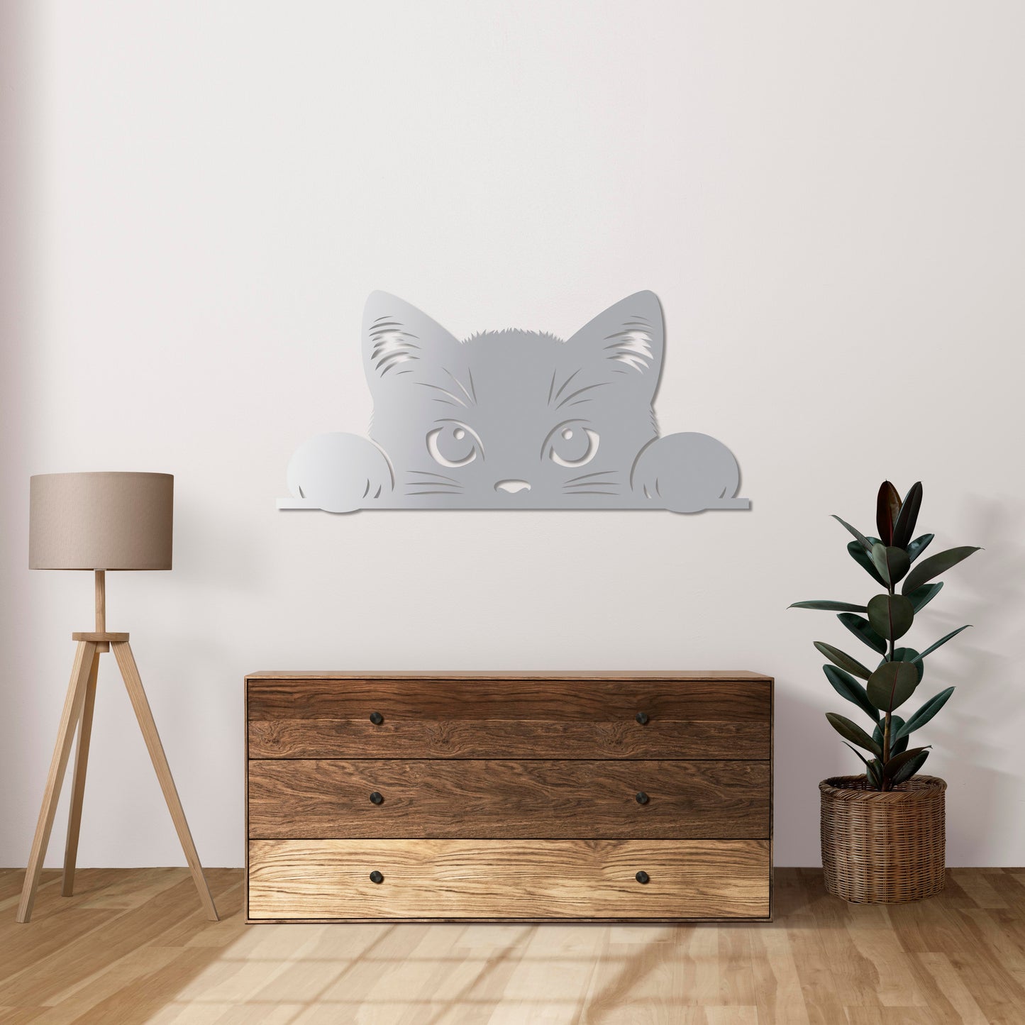 Curious Cat Metal Wall Art | Decorative Animal Wall Sculpture Decor