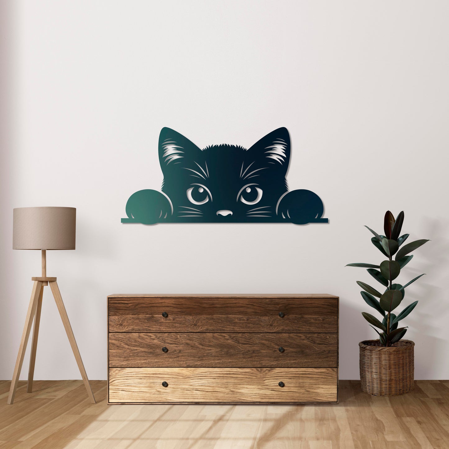Curious Cat Metal Wall Art | Decorative Animal Wall Sculpture Decor