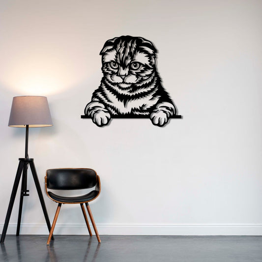 Curious Cat Metal Wall Art | Decorative Animal Wall Sculpture Decor