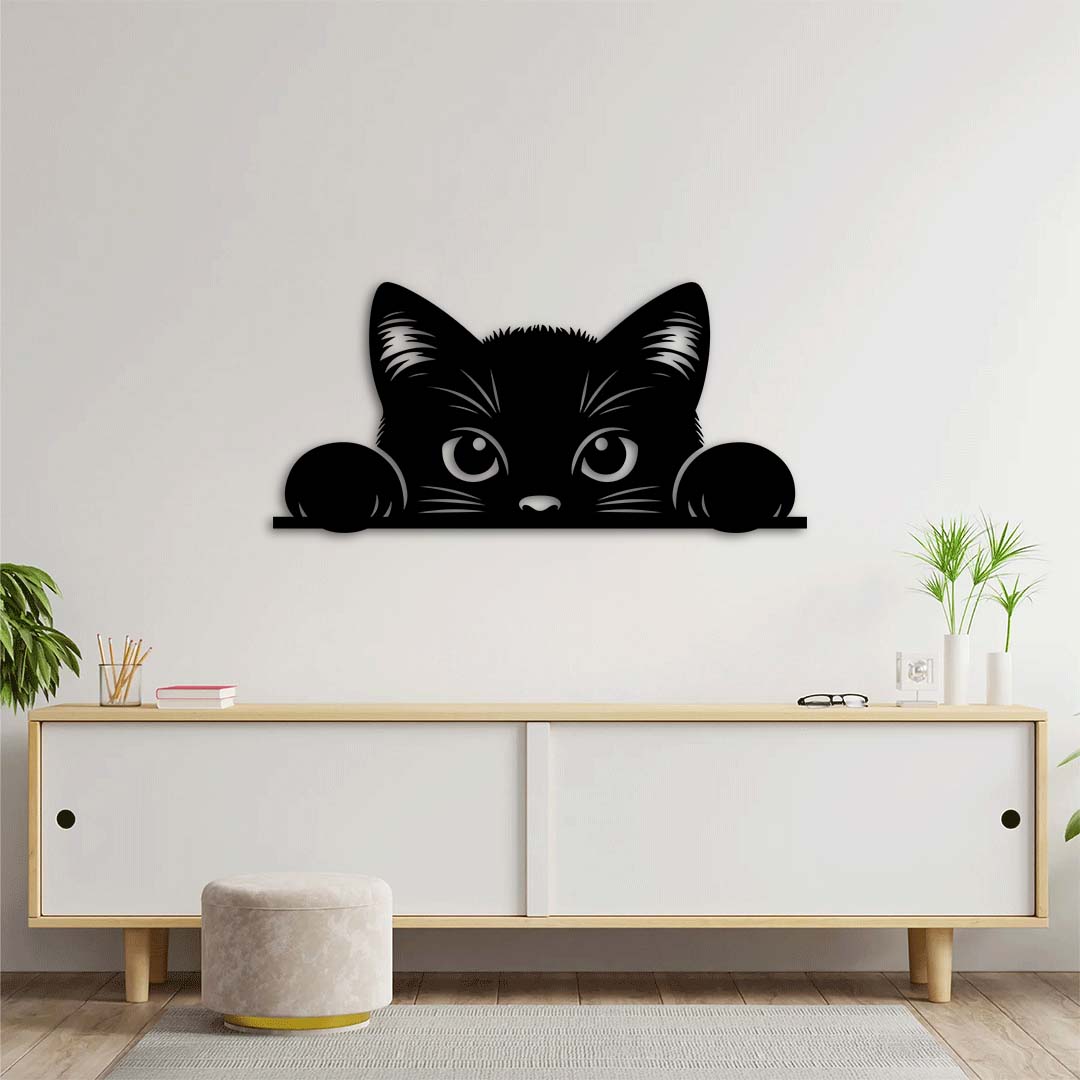Curious Cat Metal Wall Art | Decorative Animal Wall Sculpture Decor
