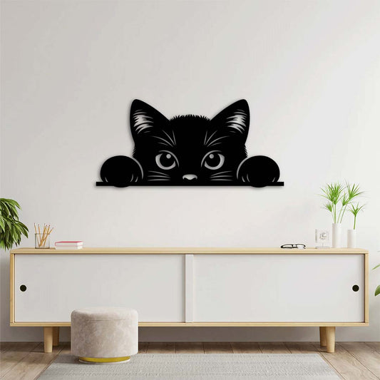 Curious Cat Metal Wall Art | Decorative Animal Wall Sculpture Decor