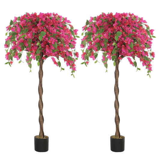 HOMCOM Set of 2 Decorative Artificial Plants Fake Plants Purple and Red