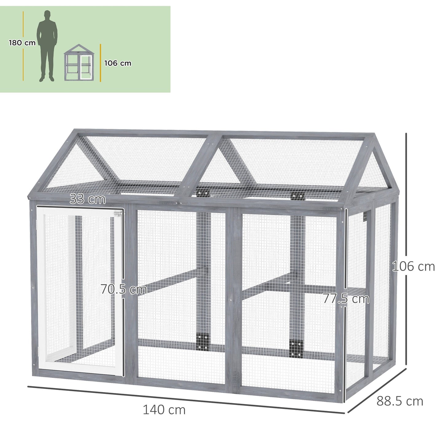 PawHut Chicken Run, Wooden Chicken Coop w/ Combinable Design - Grey