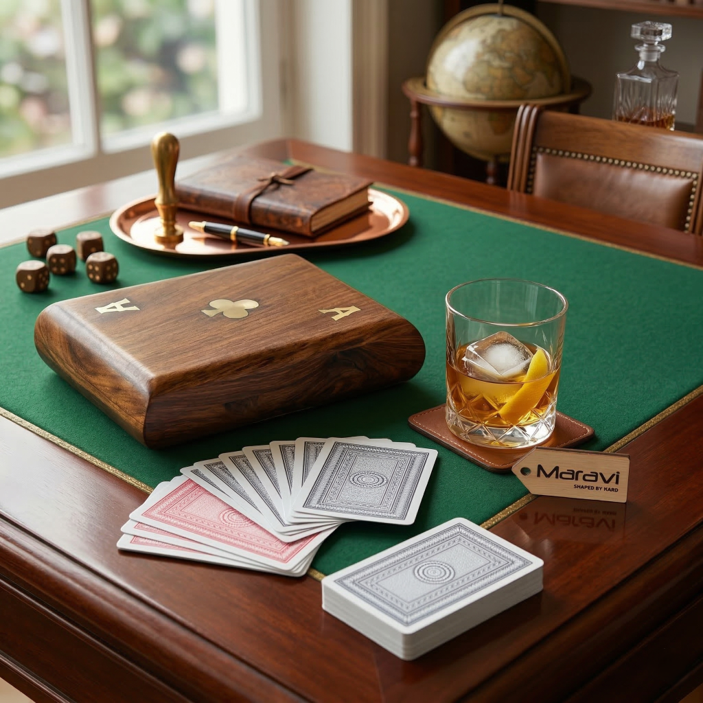 Nadu Double Wooden Playing Card Box With Playing Cards