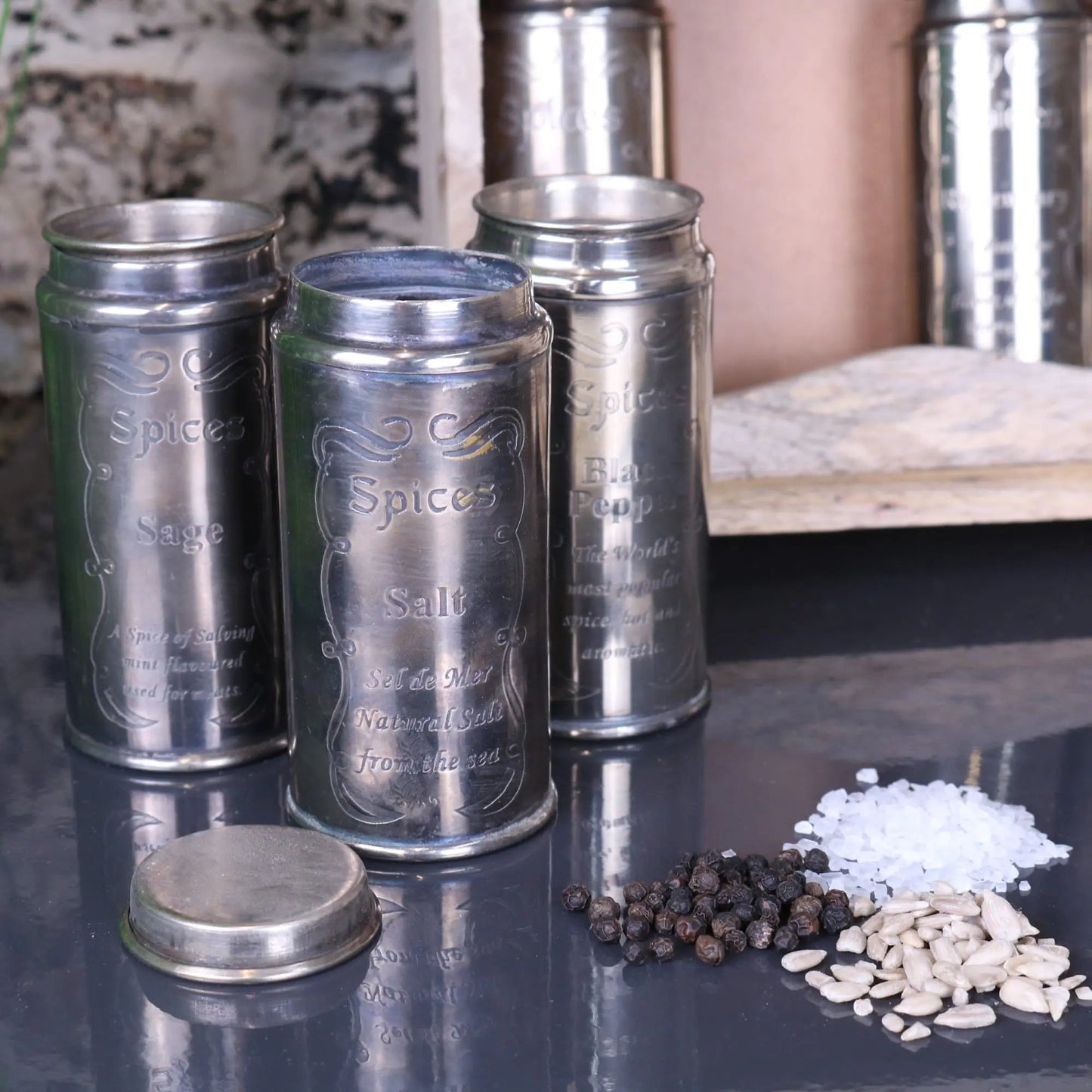 Namak Wooden Wall Mounted Spice Rack with 12 Metal Canisters