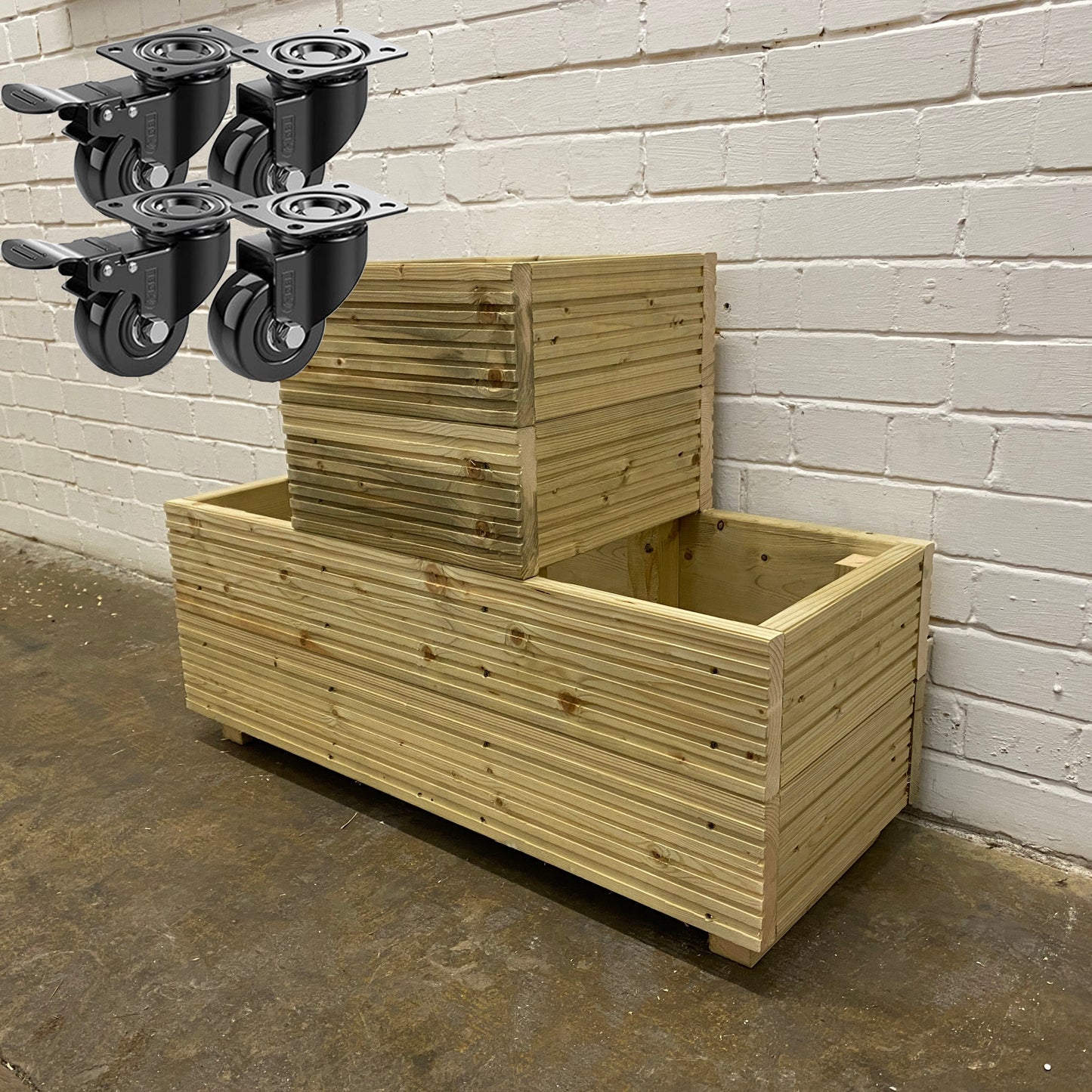 One-Tier Wooden Decking Planter – Pressure-Treated Outdoor Garden Planter 88 × 35 × 48 cm