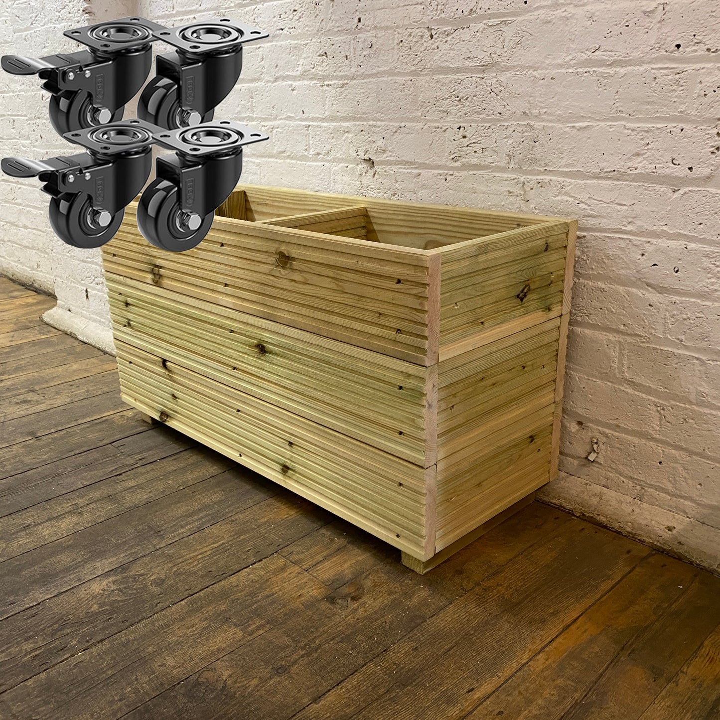 Large Solid Wooden Patio Planter With Central Divide – 88x35x47cm