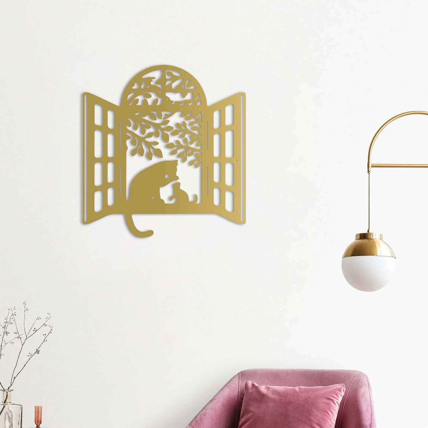 Cats Friendship Window Metal Wall Art | Decorative Animal Sculpture