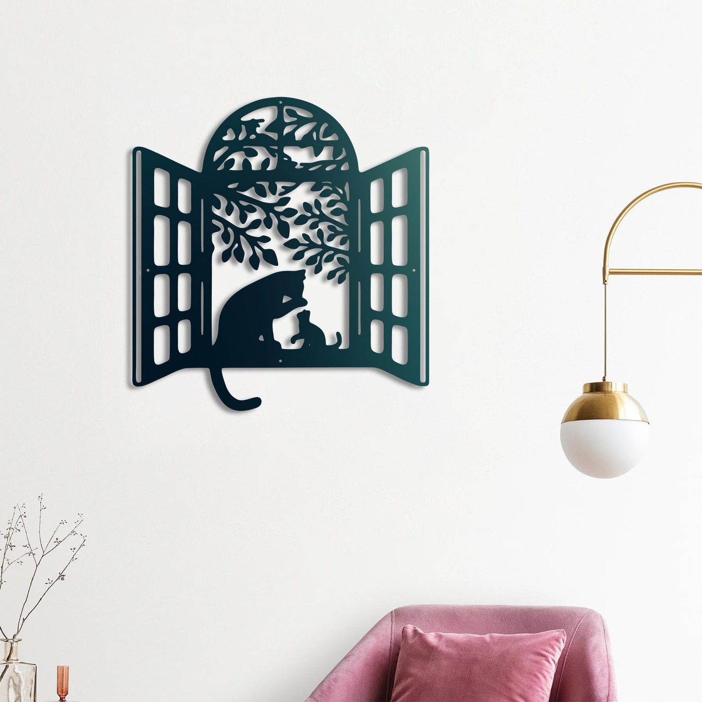 Cats Friendship Window Metal Wall Art | Decorative Animal Sculpture