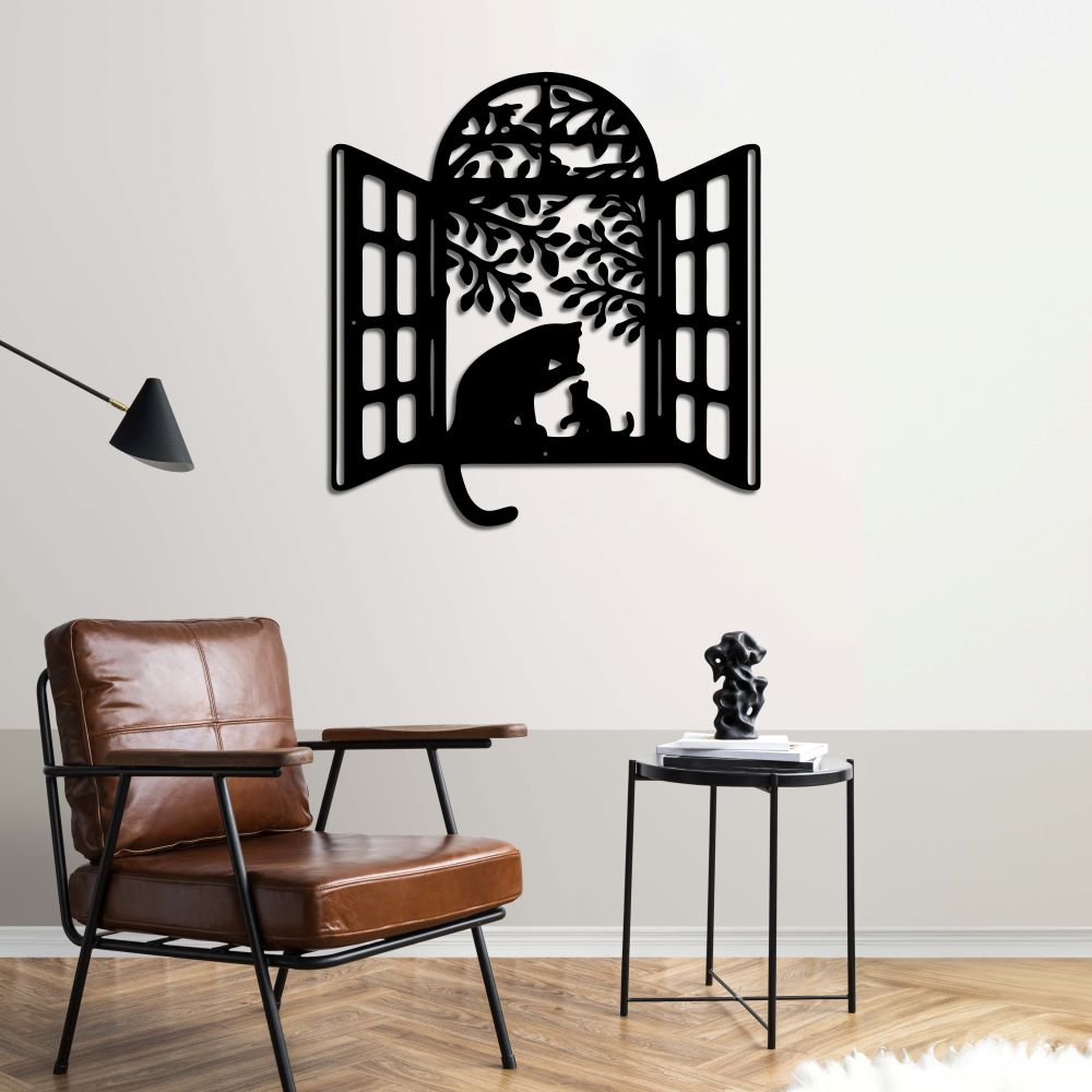 Cats Friendship Window Metal Wall Art | Decorative Animal Sculpture