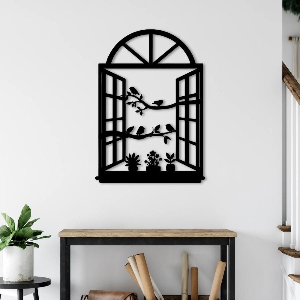 Birds on the Window Metal Wall Art | Decorative Bird Wall Sculpture