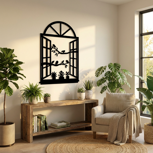 Birds on the Window Metal Wall Art – Peaceful Nature Decor