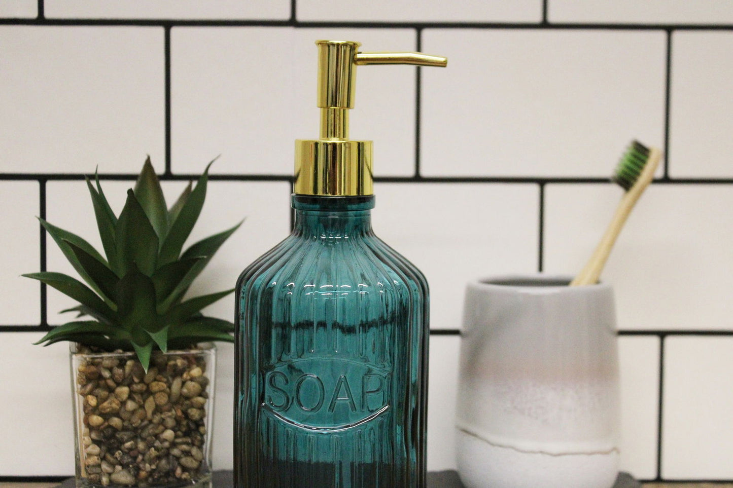 Blue Glass Soap Dispenser