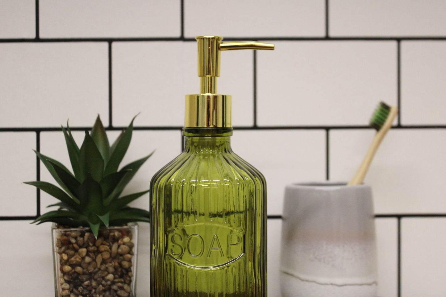 Green Glass Soap Dispenser