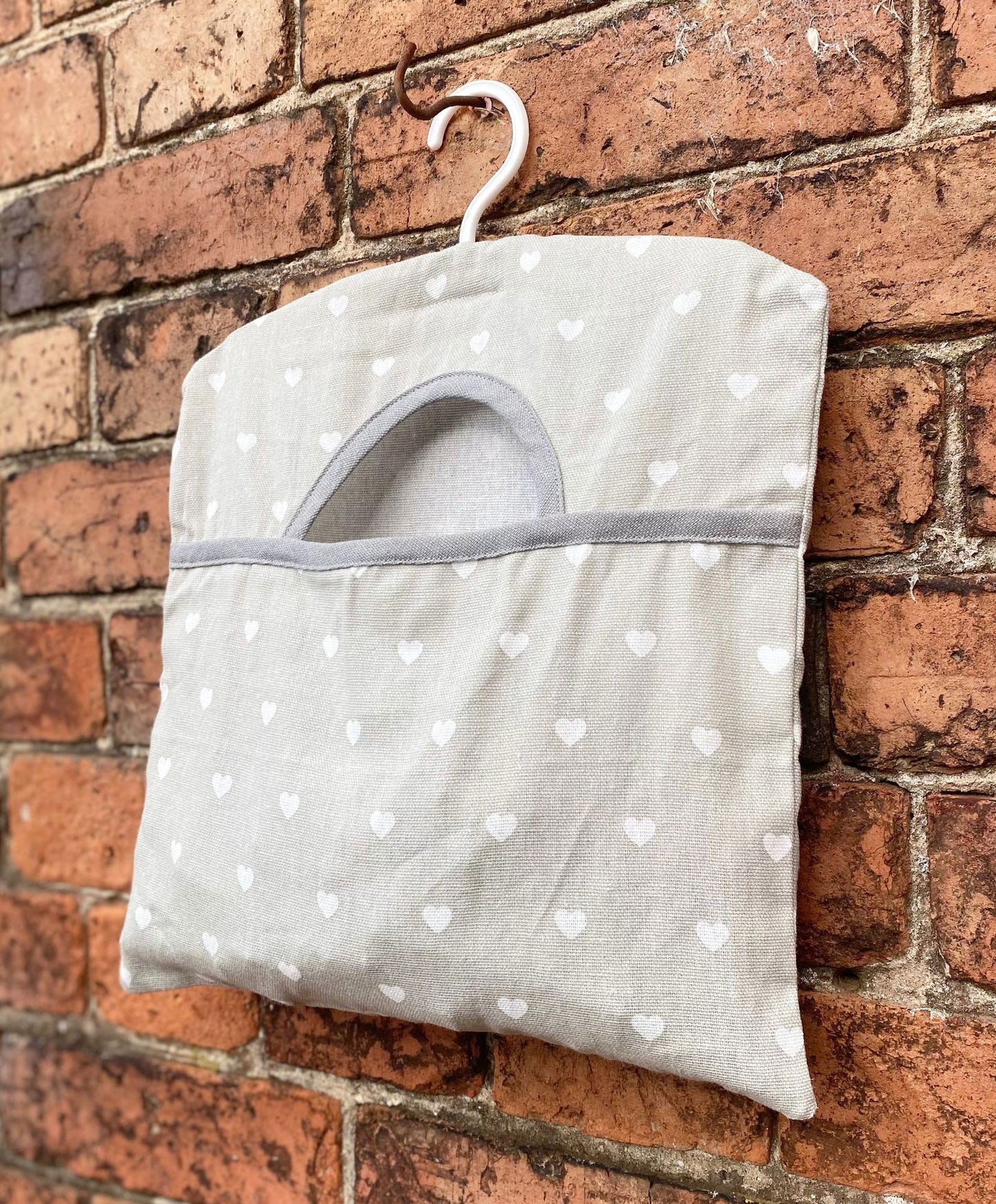 Cotton Peg Bag With Grey Hearts Design