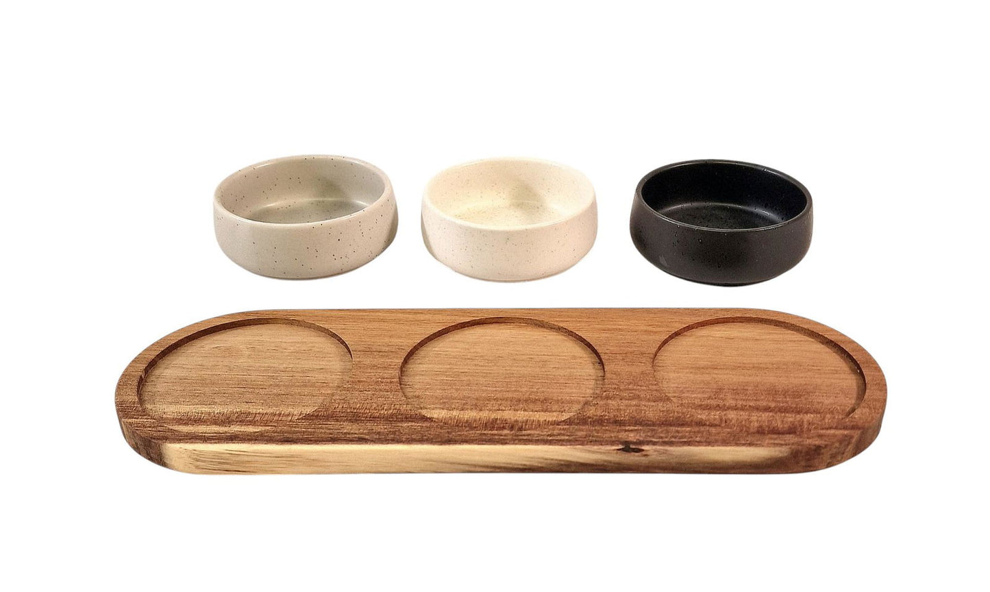 Set of 3 Tapas Set (Shallow) on Acacia Wooden Tray