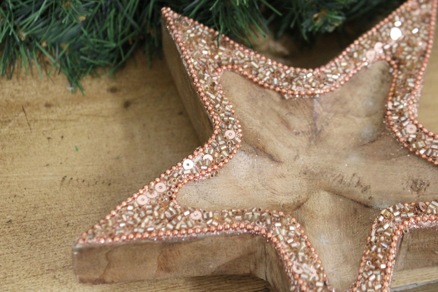 Copper Embellished Wooden Star Bowl