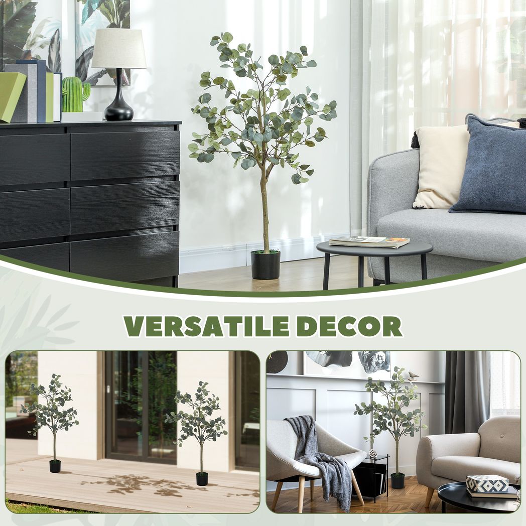 HOMCOM 2 Pack Artificial Plants, Faux Silk Eucalyptus Trees