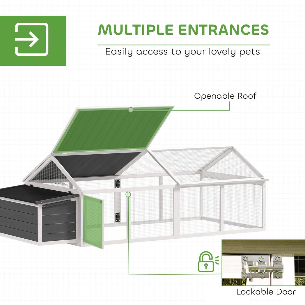 PawHut Wooden Chicken Run with Nesting Box, Openable Roof, for 4-8 Chickens