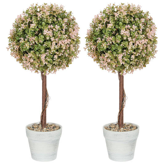 HOMCOM Set of 2 Decorative Artificial Plants, Cream White