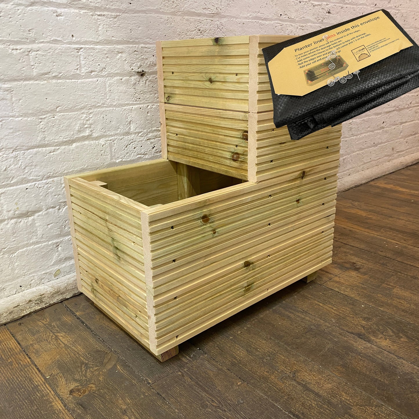 Small 2-Tiered Garden Steps Planter – Pressure-Treated Outdoor Wooden Planter 57 × 35 × 63 cm