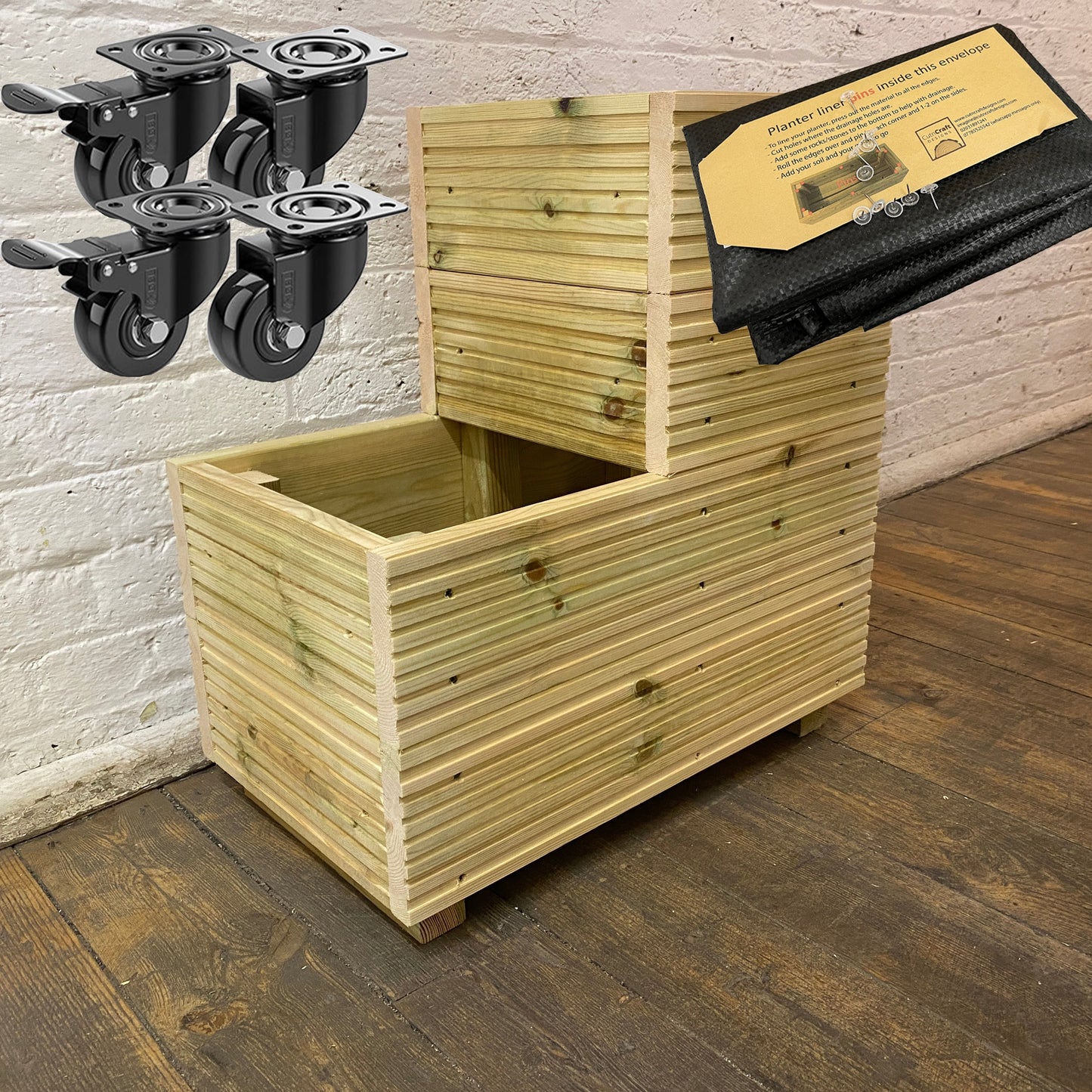 Small 2-Tiered Garden Steps Planter – Pressure-Treated Outdoor Wooden Planter 57 × 35 × 63 cm