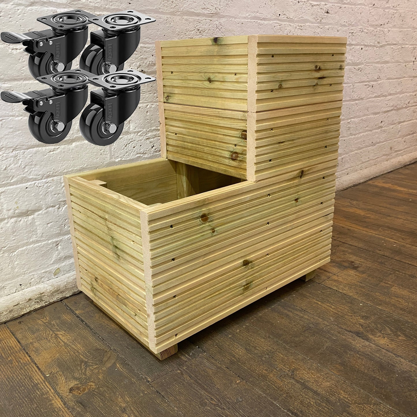 Small 2-Tiered Garden Steps Planter – Pressure-Treated Outdoor Wooden Planter 57 × 35 × 63 cm